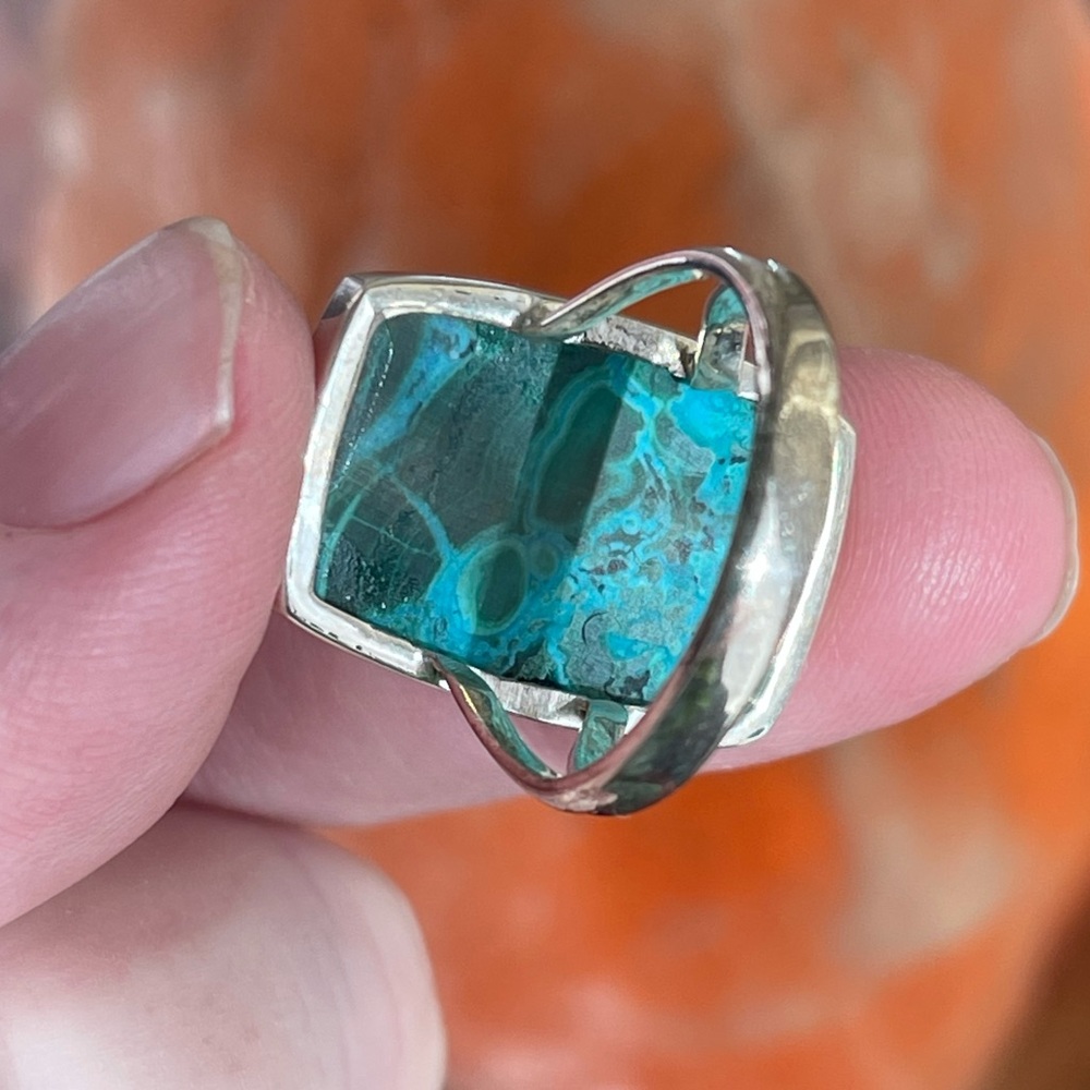 Malachite in Chrysocolla silver ring size 8 - Picture 3 of 5